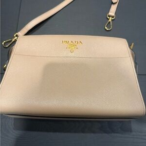 Prada Saffiano City Calfskin Cream Leather Crossbody Bag